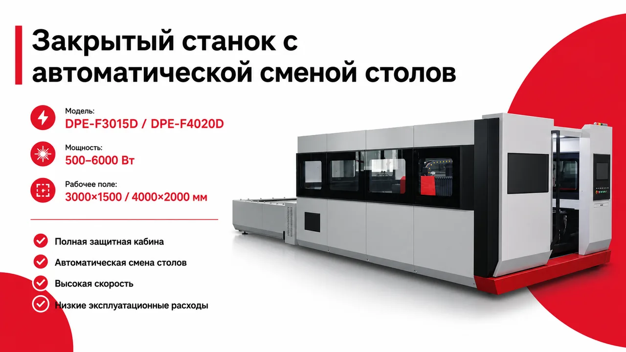 Закрытый станок лазерной резки с автоматической сменой столов